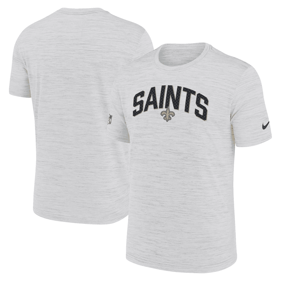 Men's New Orleans Saints White Sideline Velocity Stack Performance T-Shirt Men's New Orleans Saints White Sideline Velocity Stack Performance T-Shirt